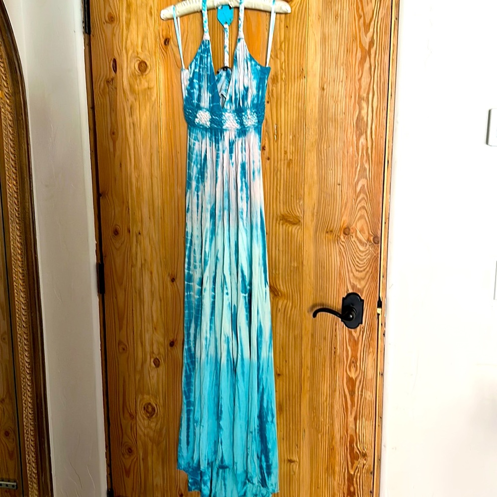 Sky turquoise halter maxi dress